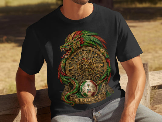 Quetzalcoatl FIFA World Cup 2026 T-Shirt, Aztec Calendar Mundial Mexico USA Canada Soccer Fan Tee, Feathered Serpent Gift T-Shirts