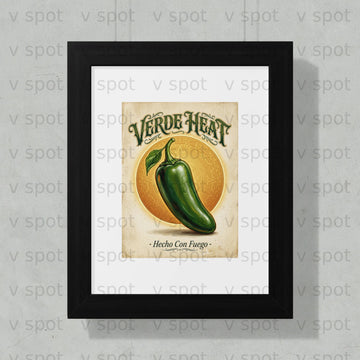Verde Heat Jalapeno Print, Rustic Retro Mexican Kitchen Art (Digital Download)