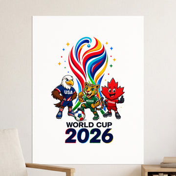 2026 World Cup mascot characters representing USA, Mexico, and Canada.