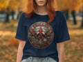 Navy t-shirt with Chicano Pride All Star emblem featuring eagles and stars.