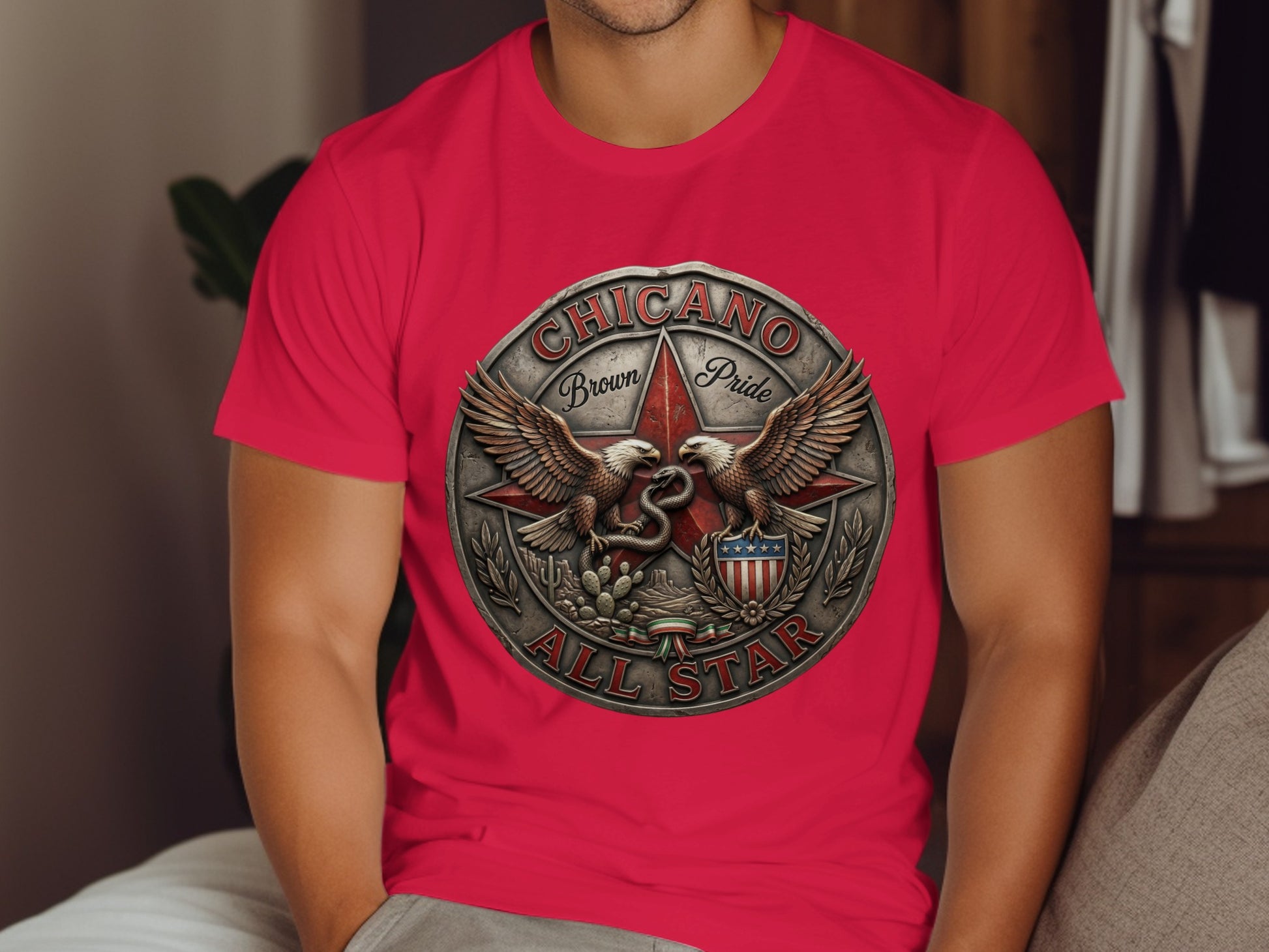 Chicano Brown Star all-star emblem with eagle and snake.