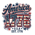 America 1776 USA Est. 1776 with distressed stars and stripes graphic.