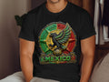 Black t-shirt with a colorful Mexican eagle emblem and 