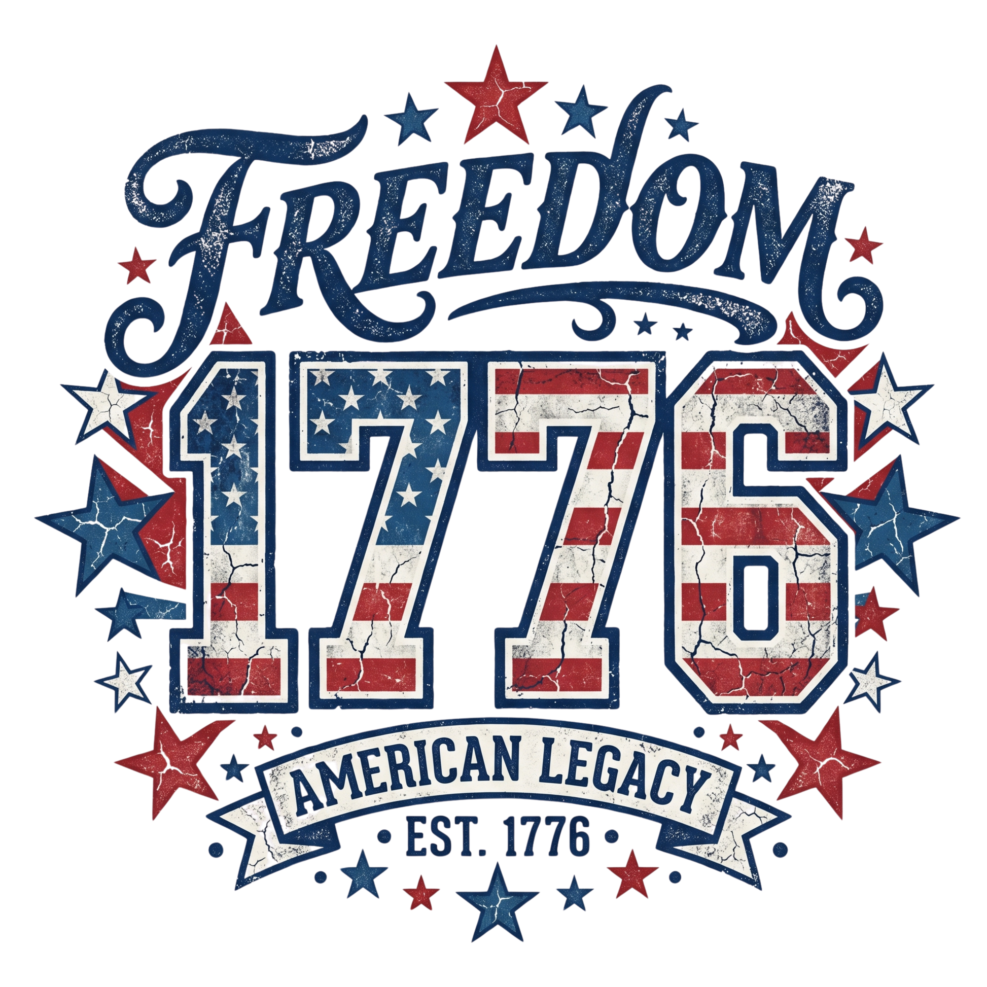 "Freedom 1776" text with stars and stripes, "American Legacy Est. 1776".