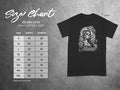 Gildan 5000 t-shirt size chart with measurements for width and length.