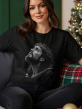 Black t-shirt with a grayscale illustration of Jesus wearing a crown of thorns.