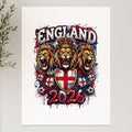 England 2026 crest with three lion heads and soccer balls.