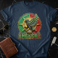 Navy t-shirt featuring a circular emblem with an eagle and 