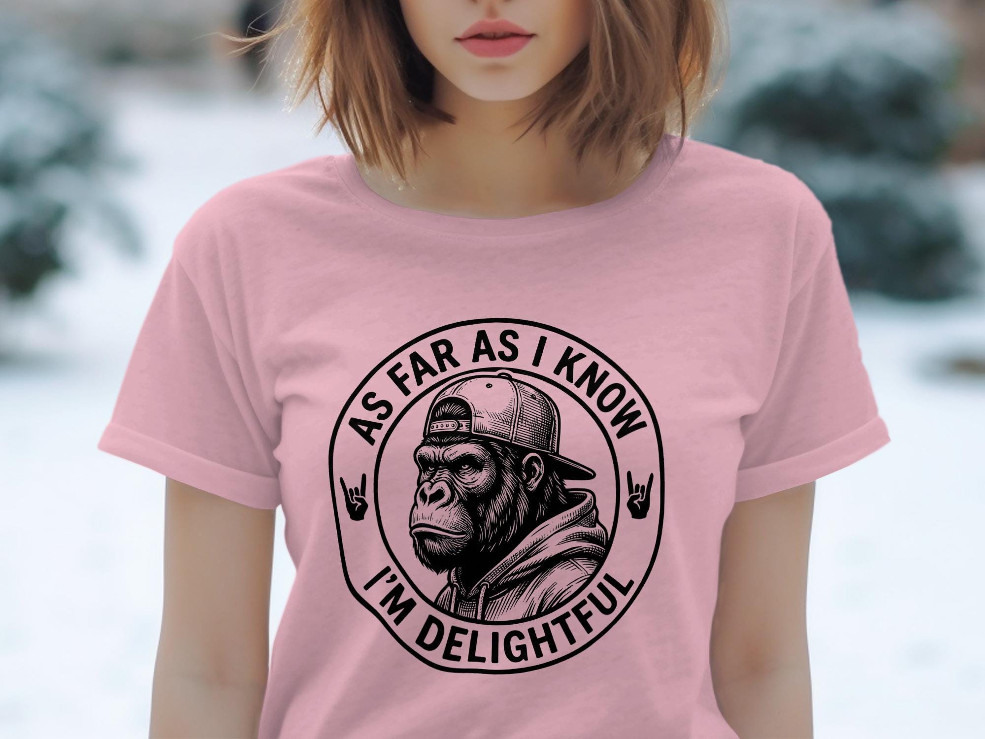 Delightful Gorilla T-Shirts, Funny Primate with Cap and Hoodie Graphic Tee, Sarcastic Quote Animal Lover Gift, Cool Ape Humor Shirt