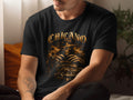Chicano graphic tee with vintage cars and skeleton imagery.