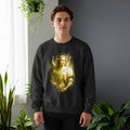 Man wearing black sweatshirt with angel graphic.