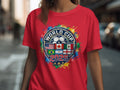 Red t-shirt with FIFA World Cup 2026 logo featuring national flags.