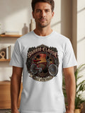 Barrio Classic t-shirt with red lowrider bicycle graphic and sunset palm trees.