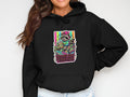 Hoodie with raccoon holding coffee and text 