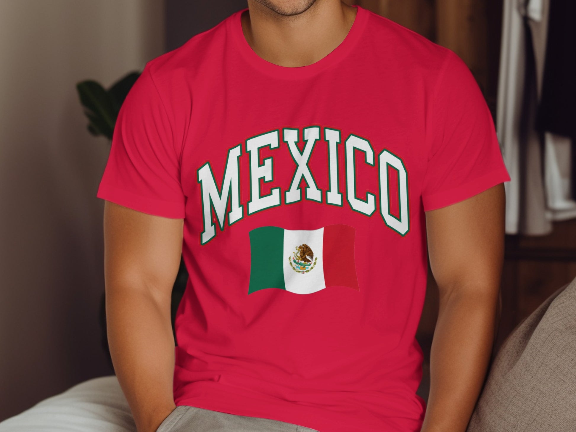 Red t-shirt with "MEXICO" and the Mexican flag.