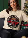 Cream t-shirt with a vintage red truck graphic and 