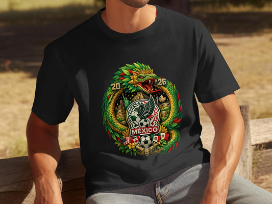 Mexico 2026 World Cup T-Shirts, Quetzalcoatl Football Fan Tee, North America Soccer Event, Host Nations Apparel, Vibrant Design