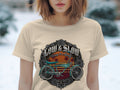 T-shirt graphic with a vintage lowrider bicycle and the text 