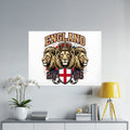 England three lions crest with crown and red and blue paint splatters.
