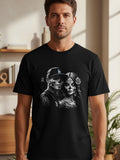 Couple with sugar skull makeup and tattoos wearing baseball cap.