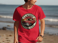 Red t-shirt with classic truck graphic reading 