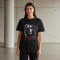 Black t-shirt with a skull and female face graphic and 
