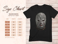 Gildan 64000 size chart with t-shirt dimensions and a wrestling mask.