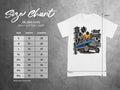 Gildan 5000 t-shirt size chart with width and length measurements in inches.