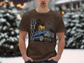 Brown t-shirt with blue lowrider and 