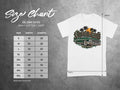 Gildan 5000 t-shirt size chart with measurements in inches and a graphic of a classic car.