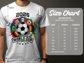 T-shirt size chart for Gildan 5000 Heavy Cotton with World Cup graphic.