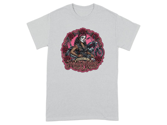Madre Rider Payasa MC T-Shirt, Chicana Clown Biker Tattoo Rose Graphic Tee