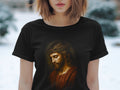 Black t-shirt with Jesus wearing a crown of thorns.