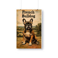 French Bulldog sitting in a field, text reads 