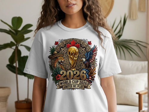2026 World Cup T-Shirts, United We Play Soccer Tee, USA Canada Mexico Football Fan Shirt, Patriotic Eagle Jaguar Sombrero Design, Global