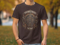 Brown t-shirt with a circular 