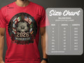 Red t-shirt with 2026 World Cup graphic and size chart.