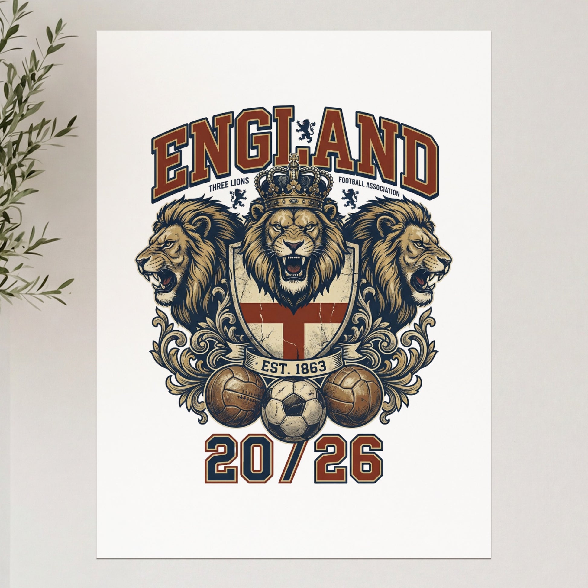 England Football Association crest with lions, shield, and 20/26 dates.