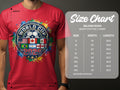T-shirt size chart for a FIFA World Cup 2026 t-shirt with size, width, and length measurements.
