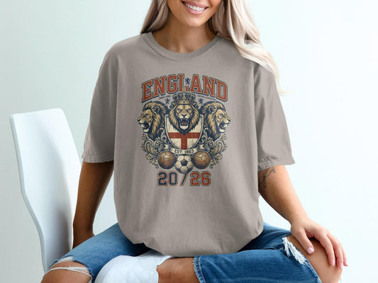 England Three Lions Retro Crest T-Shirt, Vintage Soccer Fan Apparel Est 1863