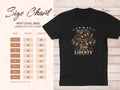 Size chart for Next Level 3600 unisex cotton t-shirt with patriotic snake graphic.