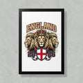 England crest with lions and crown, footballs, and 