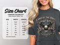 Size chart for Comfort Colors 1717 heavyweight adult tee with eagle graphic.