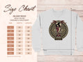 Gildan 18000 sweatshirt size chart with measurements for width and length.
