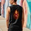 Black sleeveless shirt with a Sacred Heart graphic on the back.