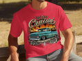 Red t-shirt featuring 