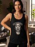 Black tank top with graphic of crying woman with middle finger up.