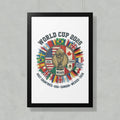 World Cup 2026 host countries USA, Canada, Mexico emblem with flags.