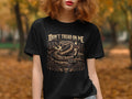 Black t-shirt with snake, roses, and 