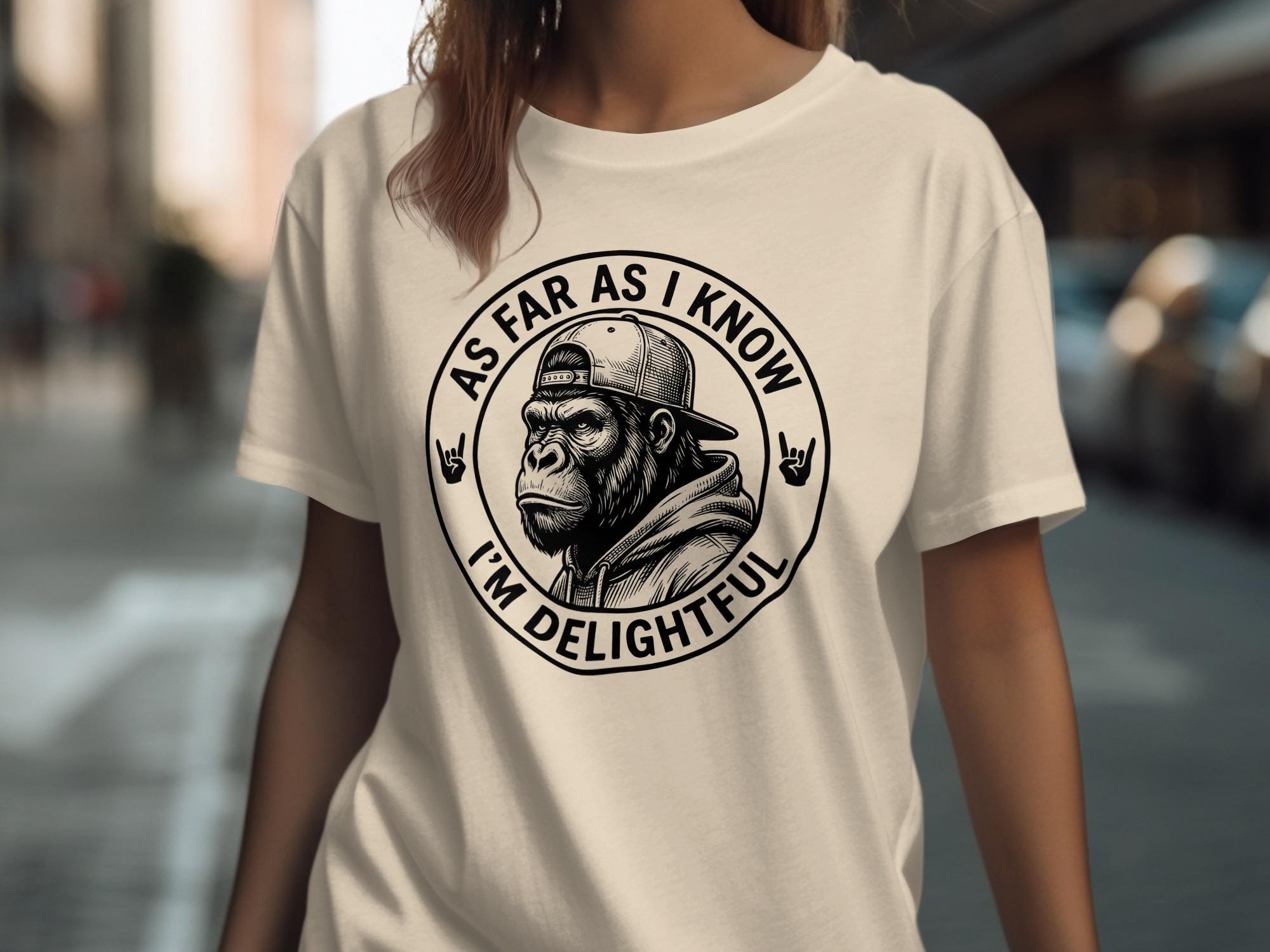 Delightful Gorilla T-Shirts, Funny Primate with Cap and Hoodie Graphic Tee, Sarcastic Quote Animal Lover Gift, Cool Ape Humor Shirt